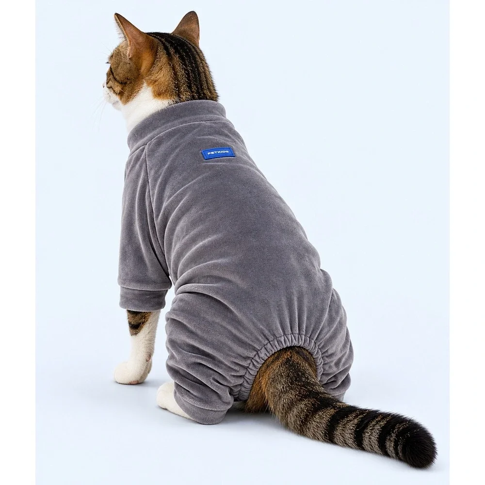 Gray Velvet Pet Pajamas Jumpsuit Dog Cat Four-Leg XL